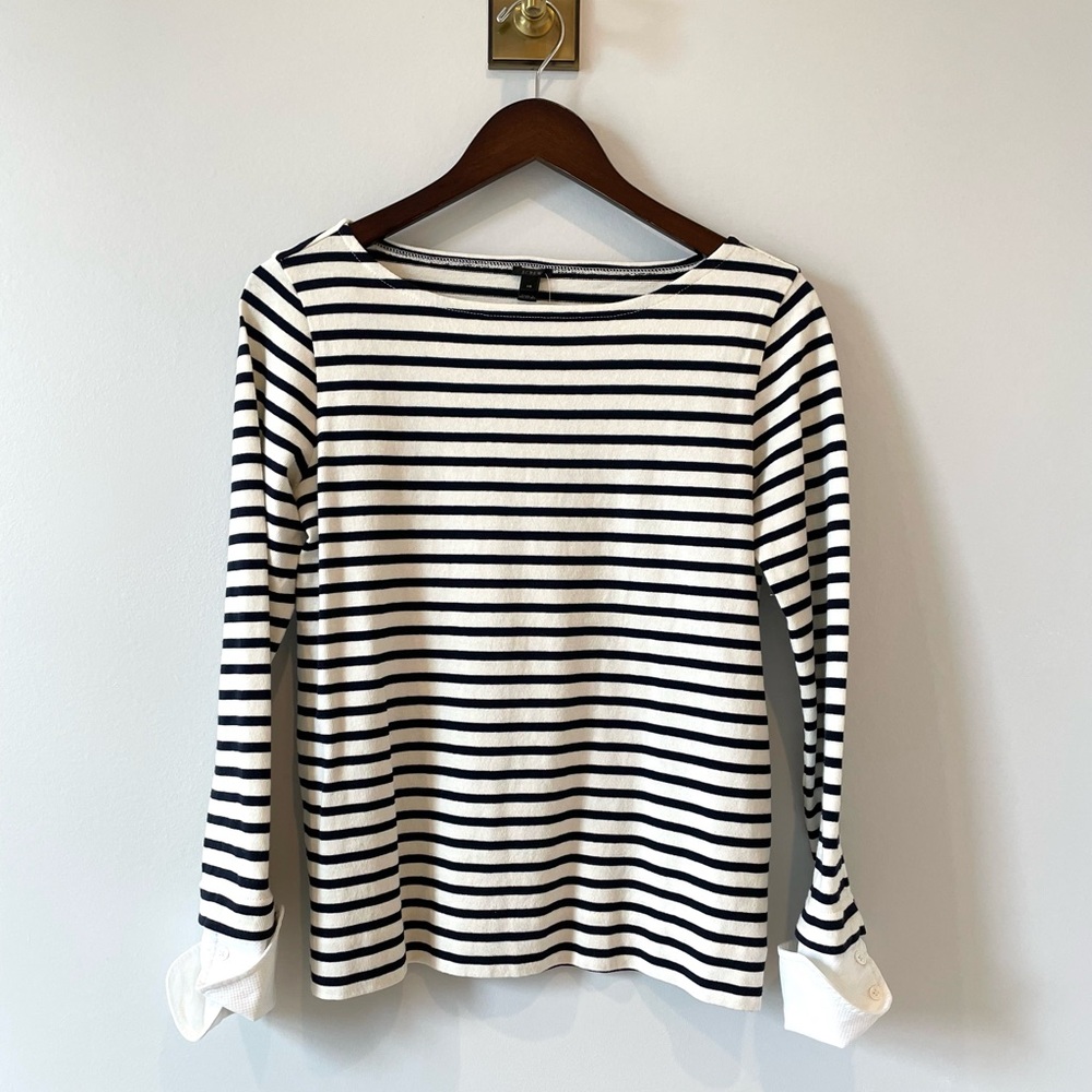 NWT JCrew nautical stripe white and navy shirt top with French cuffs XS new
